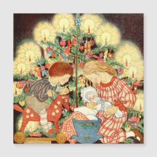 Vintage Christmas Card   Christmas Tree Children
