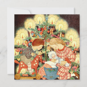 Vintage Christmas Card   Christmas Tree Children
