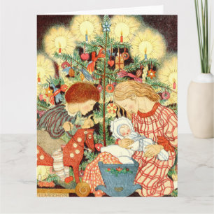 Vintage Christmas Card   Christmas Tree Children