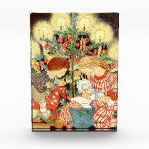 Vintage Christmas Card   Christmas Tree Children Photo Block