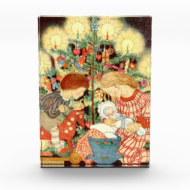 Vintage Christmas Card | Christmas Tree Children Photo Block (Front)