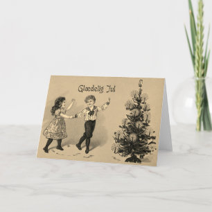 Vintage Christmas Card Christmas Tree Glædelig Jul