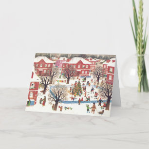 Vintage Christmas Card   Cute Snowy Village