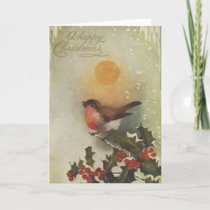 Vintage Christmas Card   Happy Christmas Holly