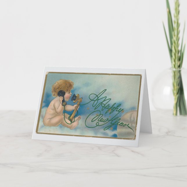 Vintage Christmas Card | Happy New Year Angel (Front)