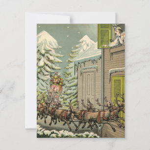 Vintage Christmas card illustration Santa 