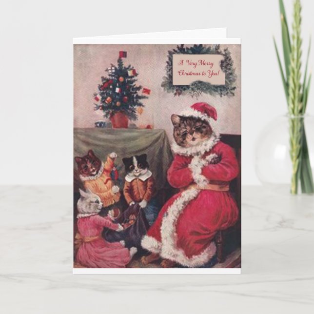 Vintage Christmas Card, Louis Wain Cats Holiday Card (Front)