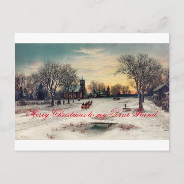 Vintage Christmas Card Merry Christmas Dear Friend (Front)
