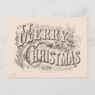 Vintage Christmas Card   Merry Christmas Wreath
