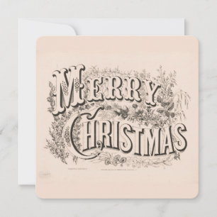 Vintage Christmas Card   Merry Christmas Wreath