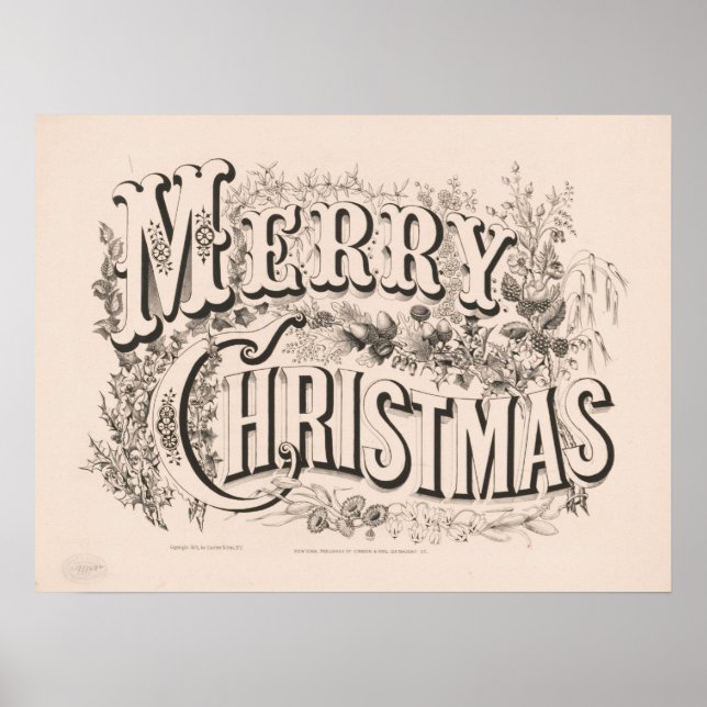 Vintage Christmas Card | Merry Christmas Wreath Poster (Front)