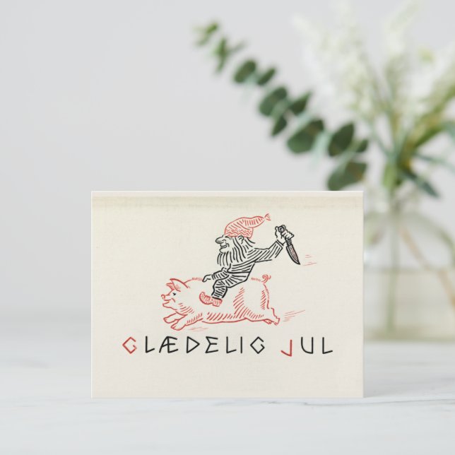 Vintage Christmas Card Norway | Glædelig Jul Gnome (Standing Front)
