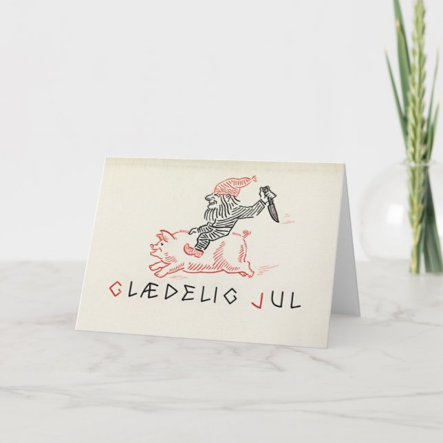 Vintage Christmas Card Norway | Glædelig Jul Gnome (Front)