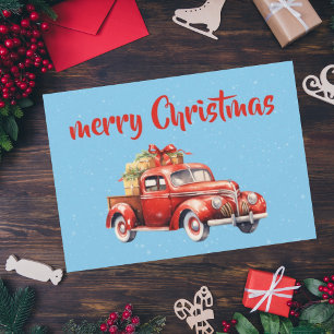 Vintage Christmas card rustic design red car