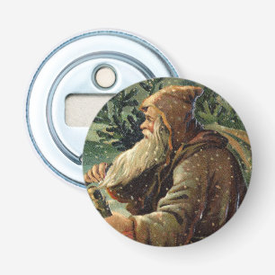 Vintage Christmas Card, Santa Claus and Tree Bottle Opener
