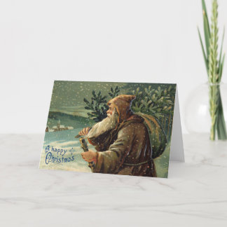 Vintage Christmas Card, Santa Claus and Tree Card