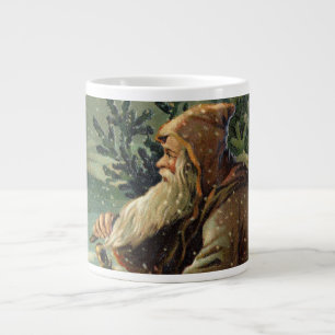 Vintage Christmas Card, Santa Claus and Tree Large Coffee Mug