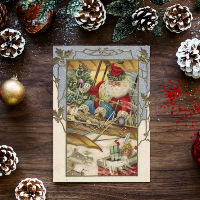 Vintage Christmas Card | Santa Claus Kids plane (Creator Uploaded)