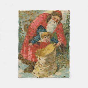 Vintage Christmas Card, Santa Claus, Naughty Child Fleece Blanket