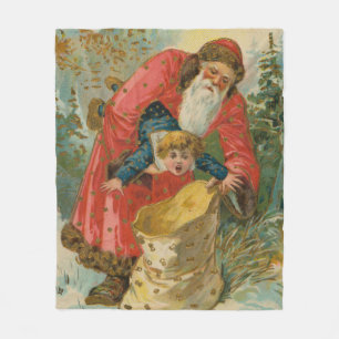 Vintage Christmas Card, Santa Claus, Naughty Child Fleece Blanket