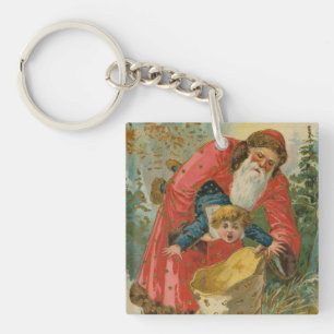 Vintage Christmas Card, Santa Claus, Naughty Child Key Ring