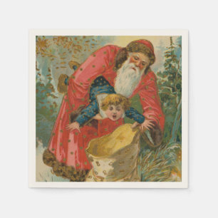 Vintage Christmas Card, Santa Claus, Naughty Child Napkin
