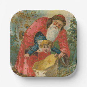 Vintage Christmas Card, Santa Claus, Naughty Child Paper Plate