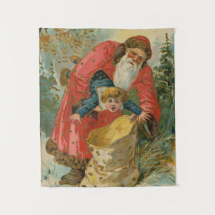 Vintage Christmas Card, Santa Claus, Naughty Child Tapestry