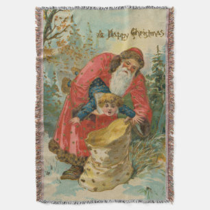 Vintage Christmas Card, Santa Claus, Naughty Child Throw Blanket