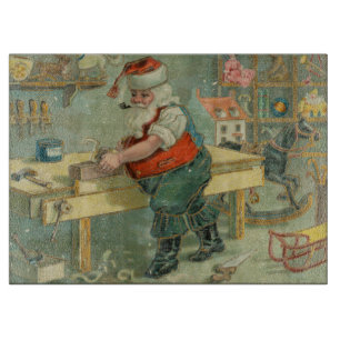 Vintage Christmas Card - Santa in his Workshop Cutting Board