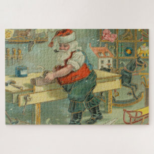 Vintage Christmas Card - Santa in his Workshop Jigsaw Puzzle