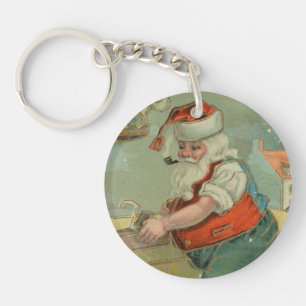 Vintage Christmas Card - Santa in his Workshop Key Ring