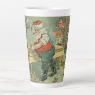 Vintage Christmas Card - Santa in his Workshop Latte Mug
