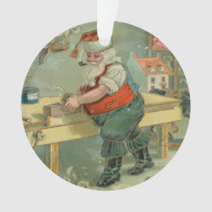 Vintage Christmas Card - Santa in his Workshop Ornament