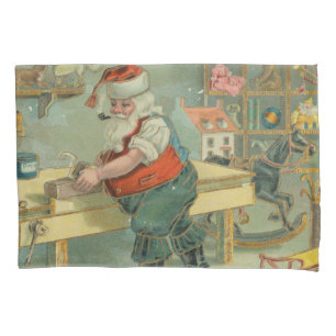 Vintage Christmas Card - Santa in his Workshop Pillowcase