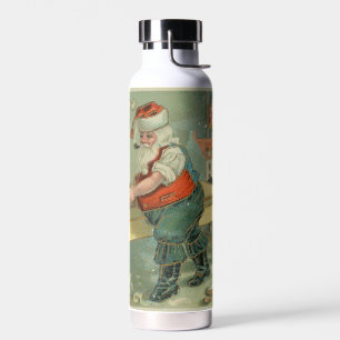 Vintage Christmas Card - Santa in his Workshop Water Bottle