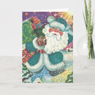 Vintage Christmas Card Santa In the Snow