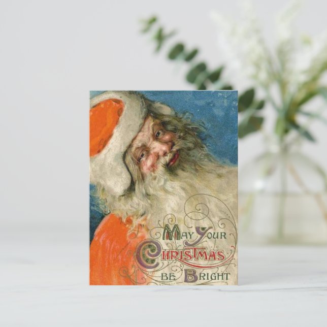 Vintage Christmas Card | Santa Merry and Bright (Standing Front)