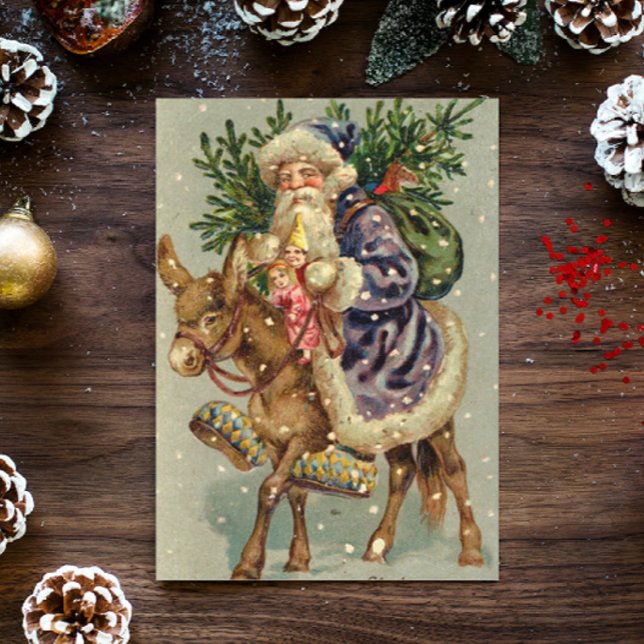 Vintage Christmas Card | Santa on a donkey (Creator Uploaded)