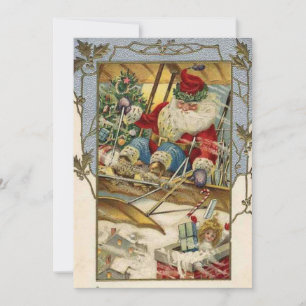 Vintage Christmas Card   Santa on a plane
