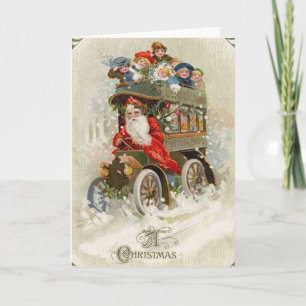 Vintage Christmas Card   Santa vintage automobile
