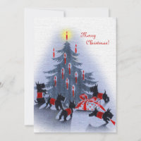 Vintage Christmas Card, Scottie Dogs