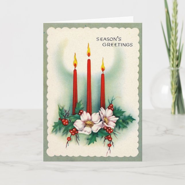 "Vintage Christmas Card - Three Candles (Front)