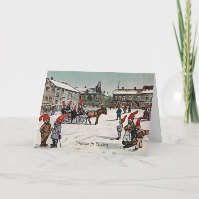 Vintage Christmas Card | Village Gnomes Norway (Front)
