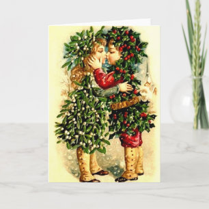 Vintage Christmas Card with a Kiss