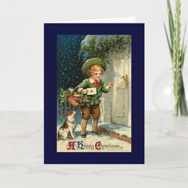 Vintage Christmas Card with boy (Front)