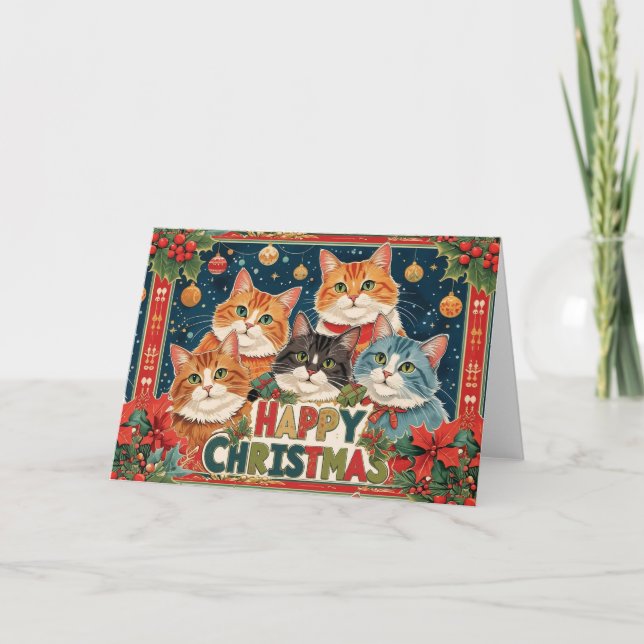 Vintage Christmas Card with Cats design (Front)