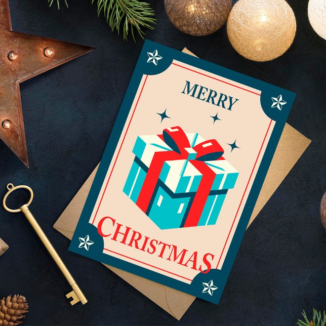 Vintage Christmas Card With Festive Gift Box (Creator Uploaded)