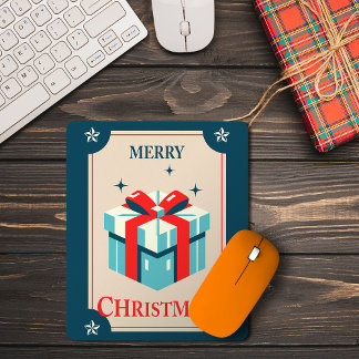 Vintage Christmas Card With Festive Gift Box Mouse Mat