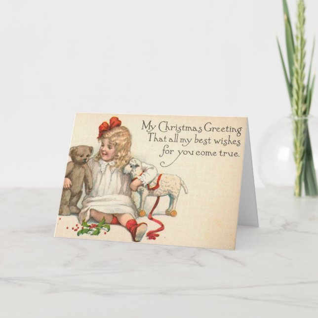 Vintage Christmas Card with Little Girl (Front)